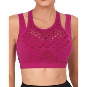 High Support Ribbed Longline High Neck Sports Bra Racerback Padded Crop Top Yoga